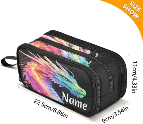 Custom Lightning Dragon Watercolor Pencil Case Box Boys Girls Personalized Name Large Pencil Pouch Stationery Pen Bag Organizer for Kids Adults School Office