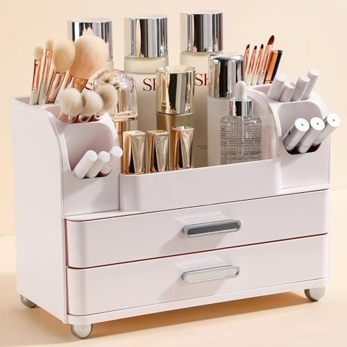 Anyoifax Makeup Organizer Countertop with Large Drawers, All White
