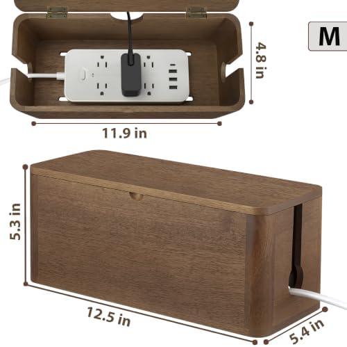 ZhiYo Wood Cable Management Box, Medium Cord Organizer Box for Power Strip