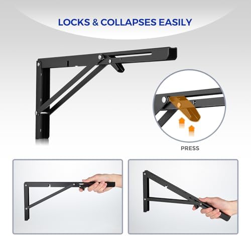 Ravinte Matte Black Folding Shelf Brackets, 22 Inch, 4 Pack