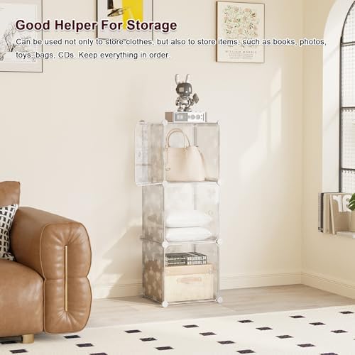 C&AHOME Clover Embossed Storage Organizer with Doors 3-Cube Shelf White