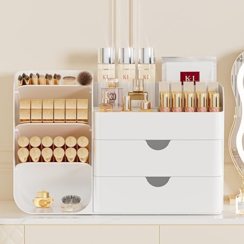 Makeup Organizer for Vanity Skincare Organizers Countertop, All White