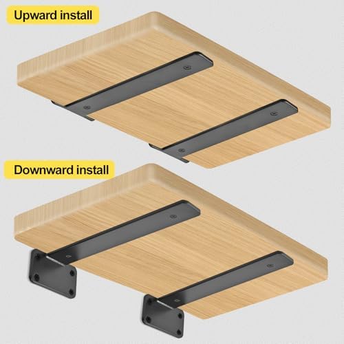 2 Pack - 14 inch Black Hidden L Shelf Bracket (1/5 Inch Thicked) Iron Floating Shelf Brackets Rustic Industrial Metal Br