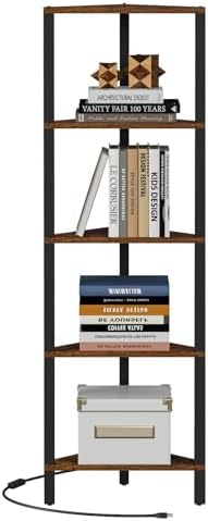 TUTOTAK Corner Shelf with LED Light, 5-Tier Corner Bookshelf