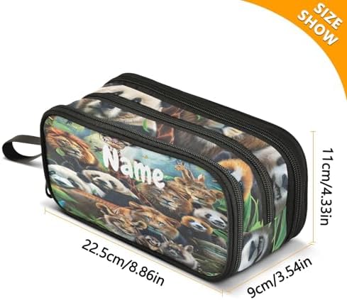Custom Animals Pencil Case Box Boys Girls Personalized Name Large Pencil Pouch Stationery Pen Bag Organizer for Kids Adults School Office