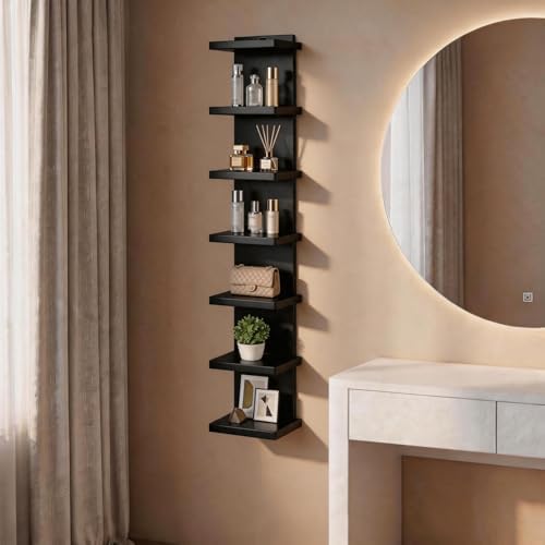 Versatile 7 Tier Wall Shelf Unit, Floating Lack Wall Shelf, Black