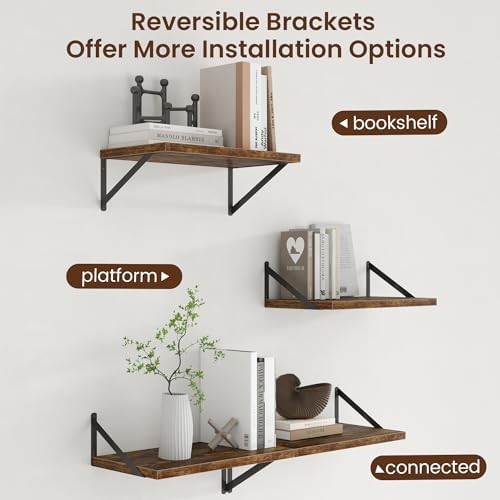 Axeman Deep Floating Shelves - 20 Inch Floating Shelves Set of 2-12 Inch Deep Brown Wood Wall Shelves for Living Room Ba