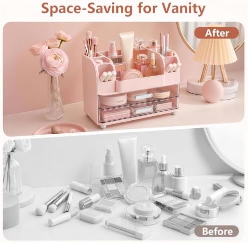 Makeup Organizer for Vanity with Brush Holder, Countertop Bathroom Cosmetic Organizer Skin Care Storage, Large Easy to S