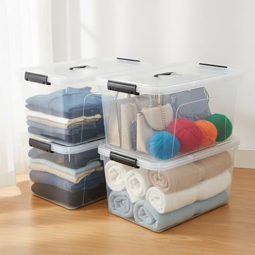 20-Quart Plastic Bins with Lid, Clear Plastic Boxes with Handles, 4-Pack