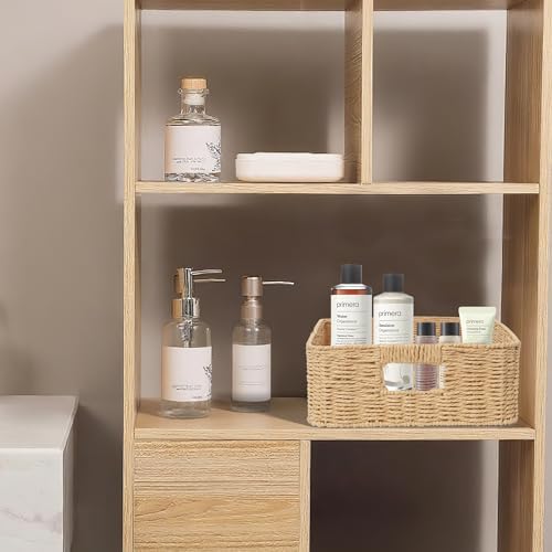 Rectangular Woven Paper Rope Storage Baskets for Shelves(Desert)