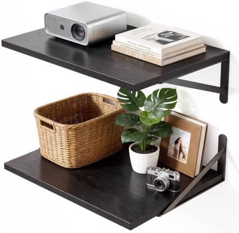 Fixwal 2pcs 11.8 in Deep Floating Shelves for Wall (Black, 15.7" L)