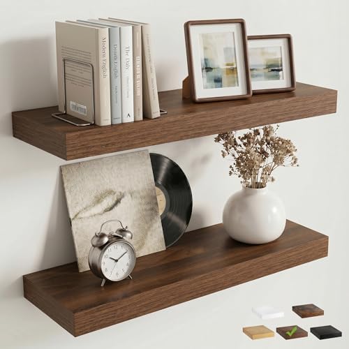 20In Floating Shelves for Wall, 6.5"D Wood Storage Shelves, Walnut Finish