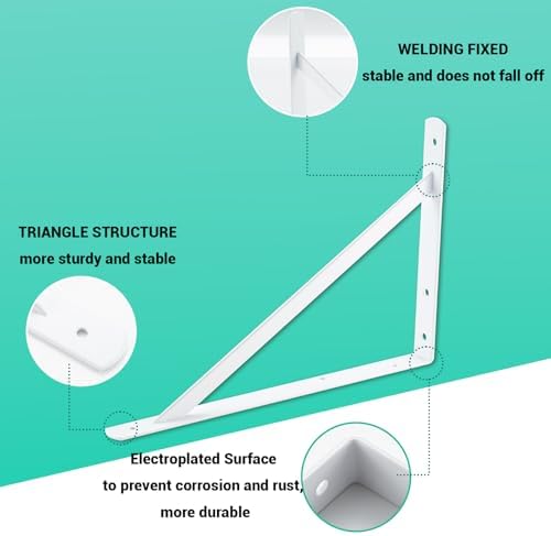 HOME MASTER HARDWARE 16x10 Inch Heavy Duty Shelf Brackets, White 6 Pack