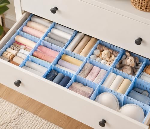 16 Pcs Adjustable Drawer Dividers Organizer, 18.5" Extra Long DIY Plastic Grid Separators, Cuttable Drawer Partitions fo