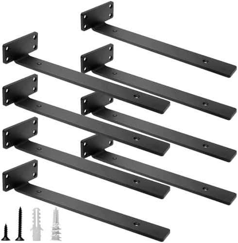 HITOMEN Heavy Duty Floating Shelf Brackets, 12-Inch (1/5'' Thick) Hidden Shelves Hardware, Iron L Brackets, Rustic Indus