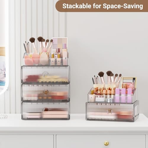 3 Tier Clear Makeup Drawer, PET Cosmetic Storage Organizer for Dresser, Countertop & Bathroom Vanity, Holders for Lipsti