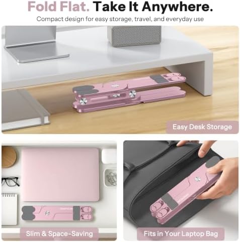 OMOTON LA10 360° Rotating Laptop Stand Riser Foldable for Desk, Pink