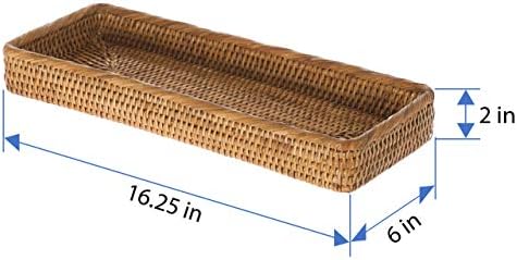 KOUBOO Rattan Vanity Tray Perfume Makeup Bathroom Organizer Honey Brown