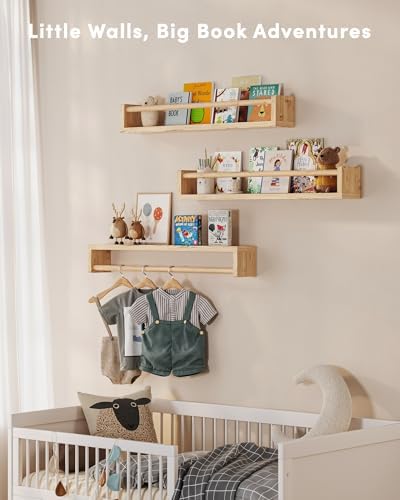 G&W Gruwald Nursery Book Shelves, Set of 3, Wall Bookshelf, Book Shelf for Kids Rooms, Wall Book Shelves for Bedroom Kids, Floating Shelf, Nursery Decor(Wood, 23 Inches)