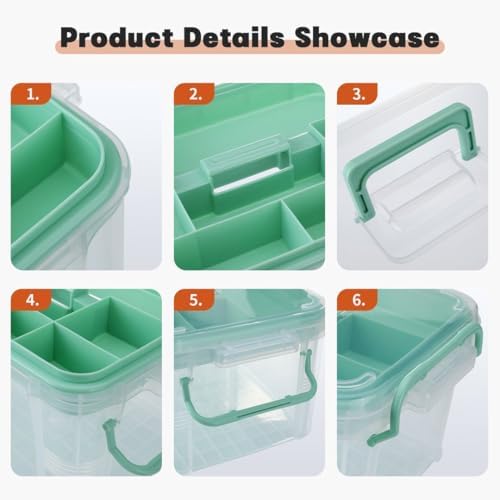 Set of 2 Medicine Organizer - Plastic Storage Box with Handle Green
