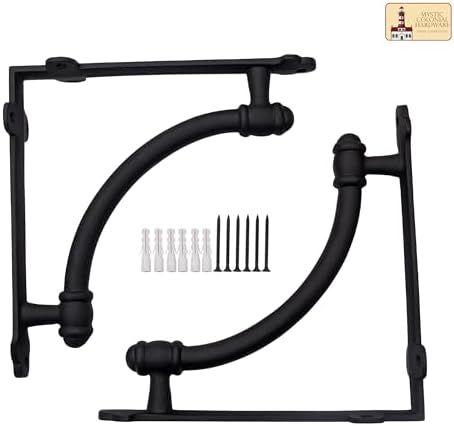 Mystic Colonial Cast Iron Shelf Brackets, Industrial Pipe Style Decorative Wall Shelf Supports, 9.25 x 9.37 Inch, Black 