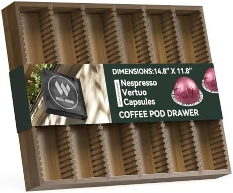 for Nespresso Vertuo Capsules Bamboo Coffee Pod Drawer Organizer