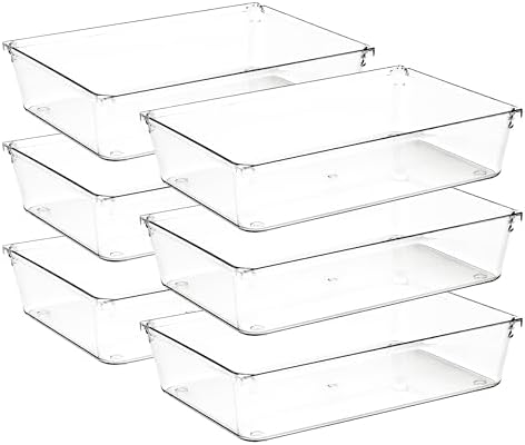 6 Pack Drawer Organizers, 6"X 9" Clear Acrylic Storage Bins
