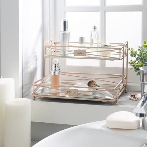 Home Details Satin Gold 2 Tier Vanity Tower (27174-SGOLD)