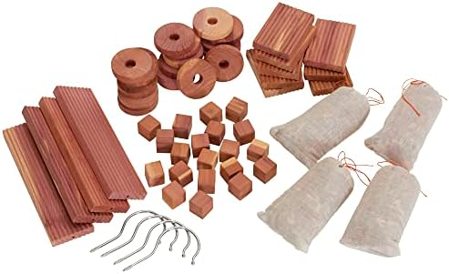 Household Essentials 56 Piece Cedar Closet Variety Pack, 4 Hang-Ups, 20 Rings, 20 Cubes, 8 Blocks and 4 Sachets