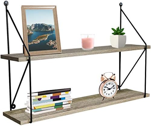 Sorbus® Floating Shelf with Metal Brackets — Wall Mounted Rustic Wood Wall Storage, Decorative Hanging Display for Troph