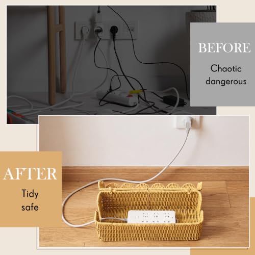 Patelai 2 Pack Scalloped Cable Management Box, Plastic, Natural Color