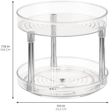 iDesign 9-Inch Plastic 2-Tier Lazy Susan Turntable, Set of 2, Clear/Chrome