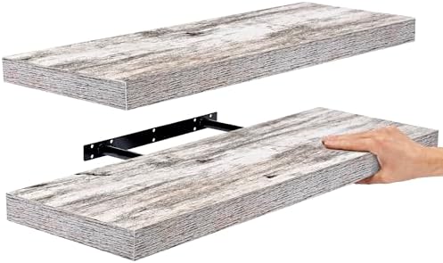 Sorbus Wood Floating Shelves for Wall (24 x 9 Inch, 2 Pack, Rustic)