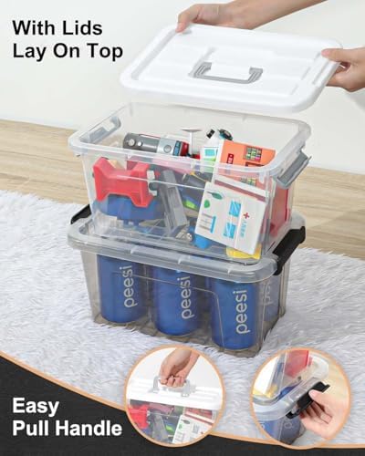 NUMIFUN Plastic Storage Bins With Lids 6 Pack Storage Organizer Bins, 7 Quart Stackable Storage Bins with Lids and Black
