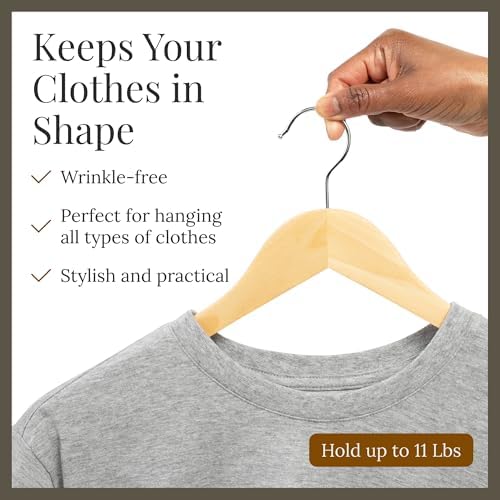 Wooden Hangers 30 Pack – Heavy Duty Wood Coat Hangers with Non-Slip Pant Bar & 360° Swivel Hook, Smooth Finish Clothes Hangers for Closet, Shirts, Suits, Jackets, Dresses & Pants – Natural Wooden