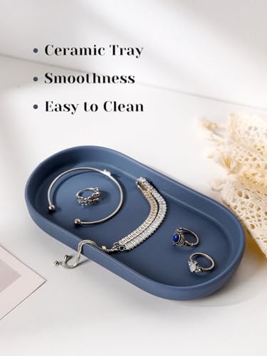 INGOFIN 7" Ceramic Bathroom Vanity Tray- Bathroom Organizer Countertop Tray for Perfume, Jewelry, Candles, Small Kitchen