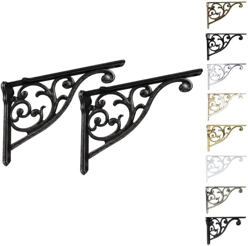 Khtumeware Ornate Decorative Shelf Brackets, 12 inch Big wall Mounted Shelving Bracket, 2 Pack Black Iron Vintage Metal 
