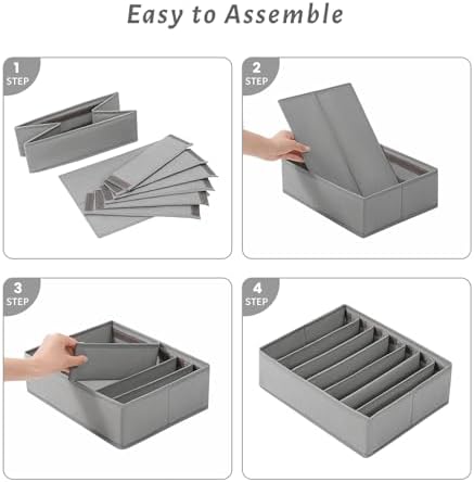 4 Packs Adjustable T-shirt Drawer Organizers for Clothing with 6 Adjustable Dividers, 7 Grids Wardrobe Storage Box, DIY 