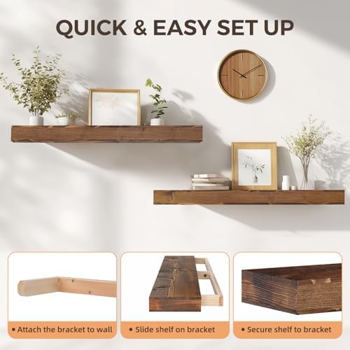 Floating Shelves, 36 Inch Wall Mounted Shelves, Set of 2, Brown