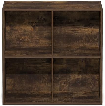 Furinno LUDER Book Shelf, 4-Cube Bookshelf, Bookcase with Open Shelves, 9.5 x 24.6 x 23.7, for Living Room, Bedroom, Hom