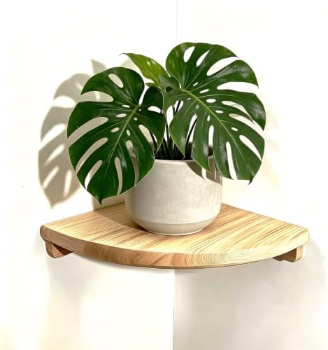 8.7" Floating Corner Shelf, Solid Wood Wall Mount with Wire Hole