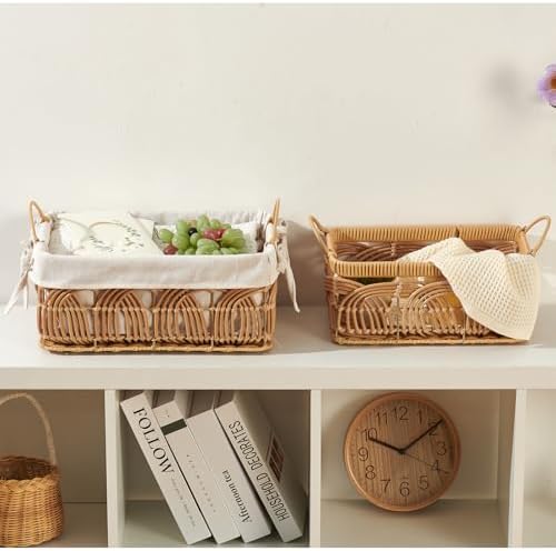 2PCS Plastic Wicker Storage Baskets Set Handmade Woven Boxes