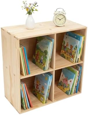 PERFERATE Storage Organizer Solid Wood Cube Bookshelf Open Bookcase Floor Standing Book Display Cabinet Vertical/Horizon