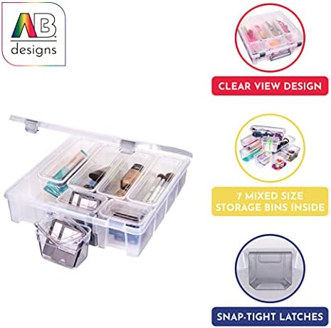 AB Designs 6967ABD Super Satchel with 9 Mixed Bins Inside, Stackable Home Storage Organization Container, Clear with Sli