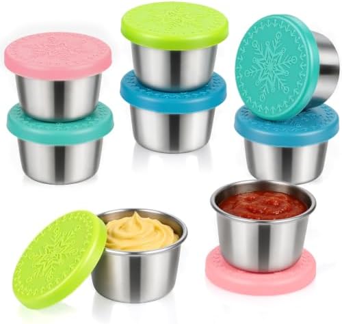 8 Pack 2.4oz Stainless Steel Salad Dressing Container with Silicone Lid