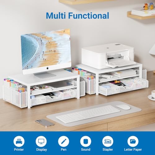 OPNICE Desk Organizers and Accessories, Computer Monitor Stand Riser with Drawer and 2 Pen Holders, Printer & Laptop Sta