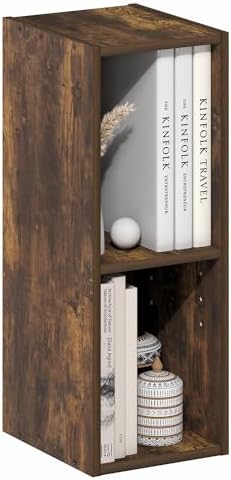 Furinno Fulda Book Shelf, 2-Tier Narrow Bookshelf, Bookcase with 6-in Width Storage Shelf, 9.3 x 5.9 x 21.2, for Living 
