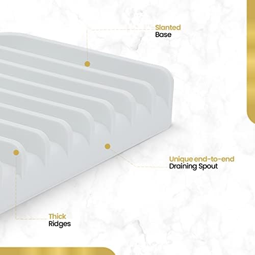Effilogic Silicone Sponge Holder Self-Draining Sink Organizer Faucet Mat for Kitchen Countertop Protector Large White