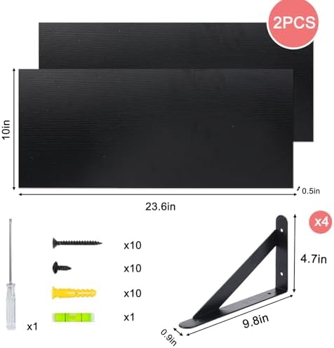 Fixwal 2pcs 10 in Deep Floating Shelves for Wall (Black, 23.6" L)