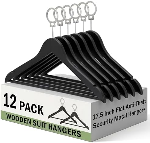 12 Pack Hotel Suit Hangers 17.5" Anti-Theft Security Hangers, Black